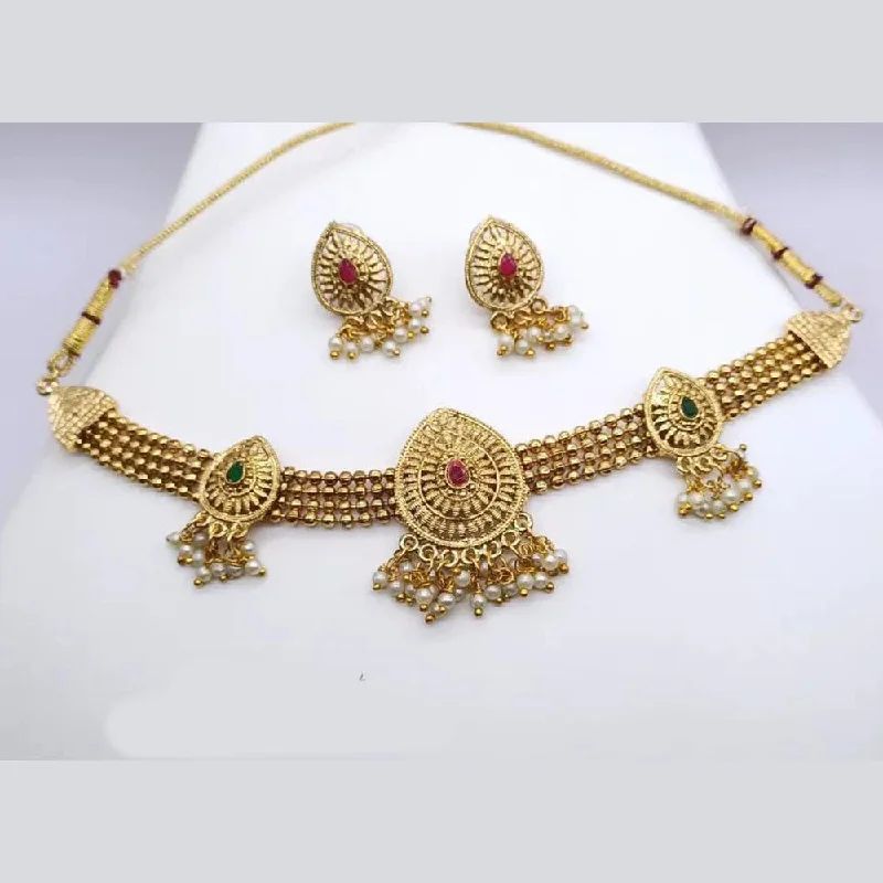 Black Diamond Necklace-Manisha Jewellery Gold Plated Pota Stone And Pearls Choker Necklace Set