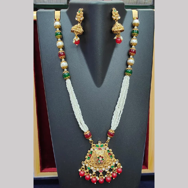 Pearl and Gold Necklace-Pooja Bangles Gold Plated And Pearl Long Necklace Set