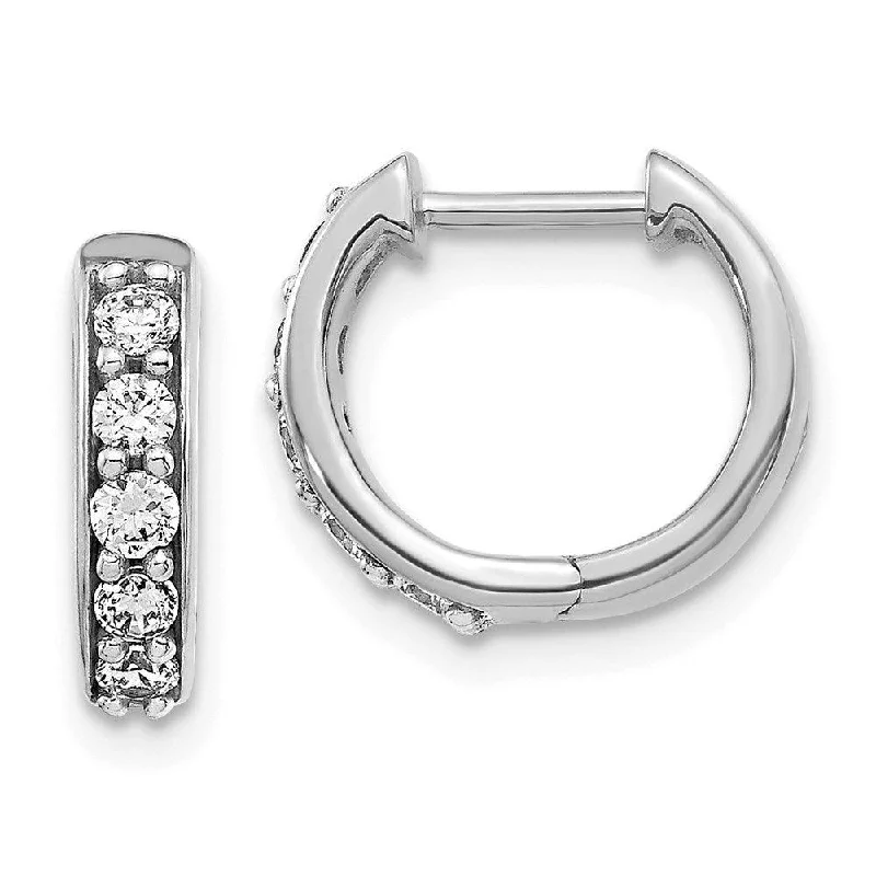 Classic Silver Hoop Earrings-14k White Gold Diamond Hoop Earrings