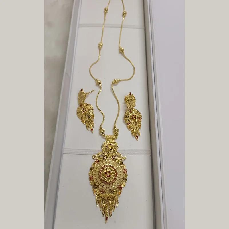 Elegant Gold Leaf Necklace-Pari Art Jewellery Forming Long Necklace Set