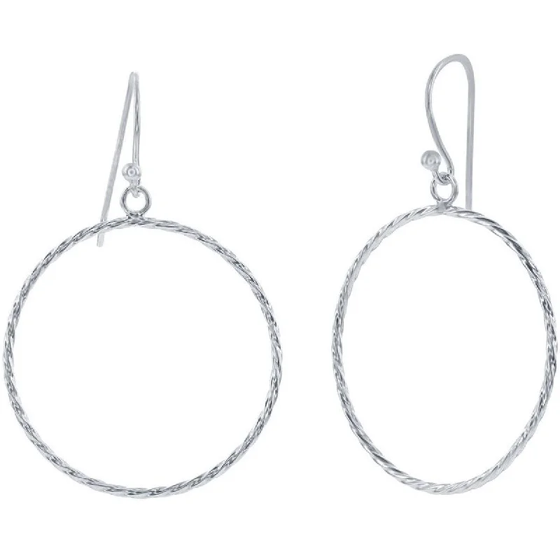 Elegant Statement Earrings-Classic Women's Earrings - Sterling Silver Twisted Rope Design Circle Shape | A-1605