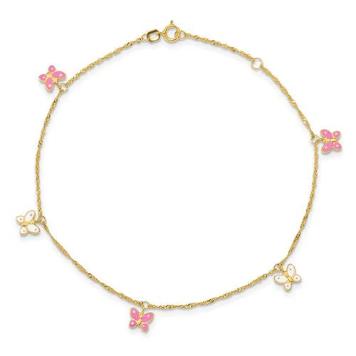 Unique Gold Bracelets-Enameled Butterfly Anklet Bracelet (14K)