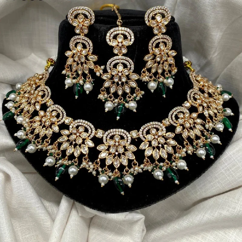 Long Gold Necklace-Amoliya Jewels Gold Plated Polki Kundan Necklace Set