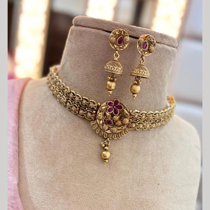 Luxury Sapphire Necklace-Jewel Addiction Gold Plated Pota Stone Choker Necklace Set