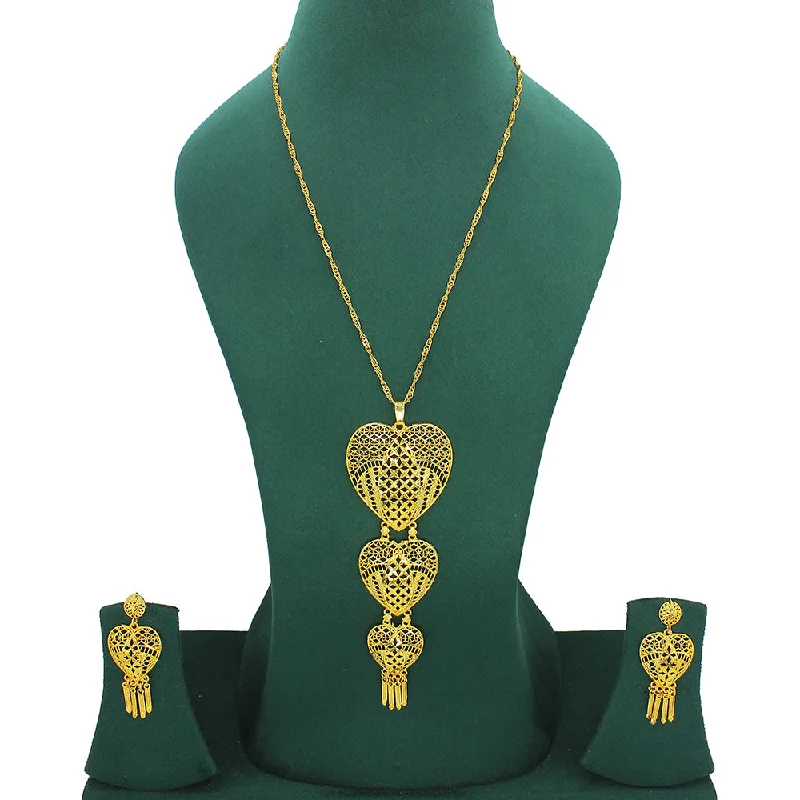 Butterfly Pendant Necklace-Mahavir Forming Look Gold Plated Long Necklace Set