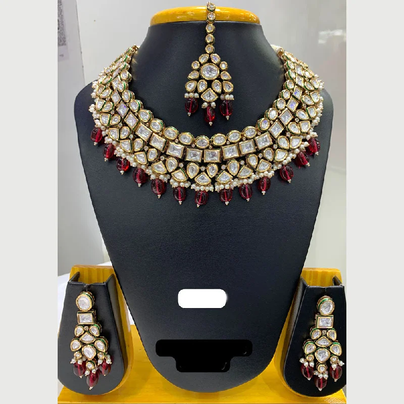 Unique Chain Necklace-Jain Jewellers Gold Plated Polki Kundan Stone And Pearls Choker Necklace Set