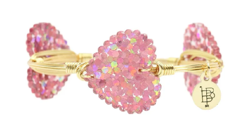 Classic Diamond Bangles-Pink Confetti Heart Bangle Bracelet