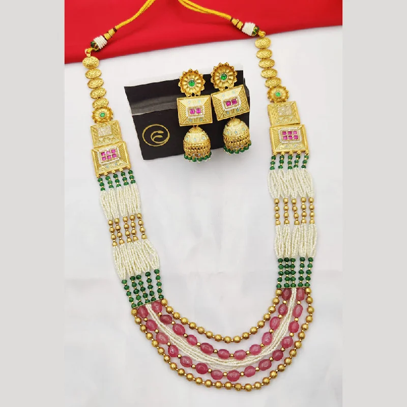 Sterling Silver Heart Necklace-Fancyla Gold Plated Kundan Stone And Pearls Multi Layer Long Necklace Set