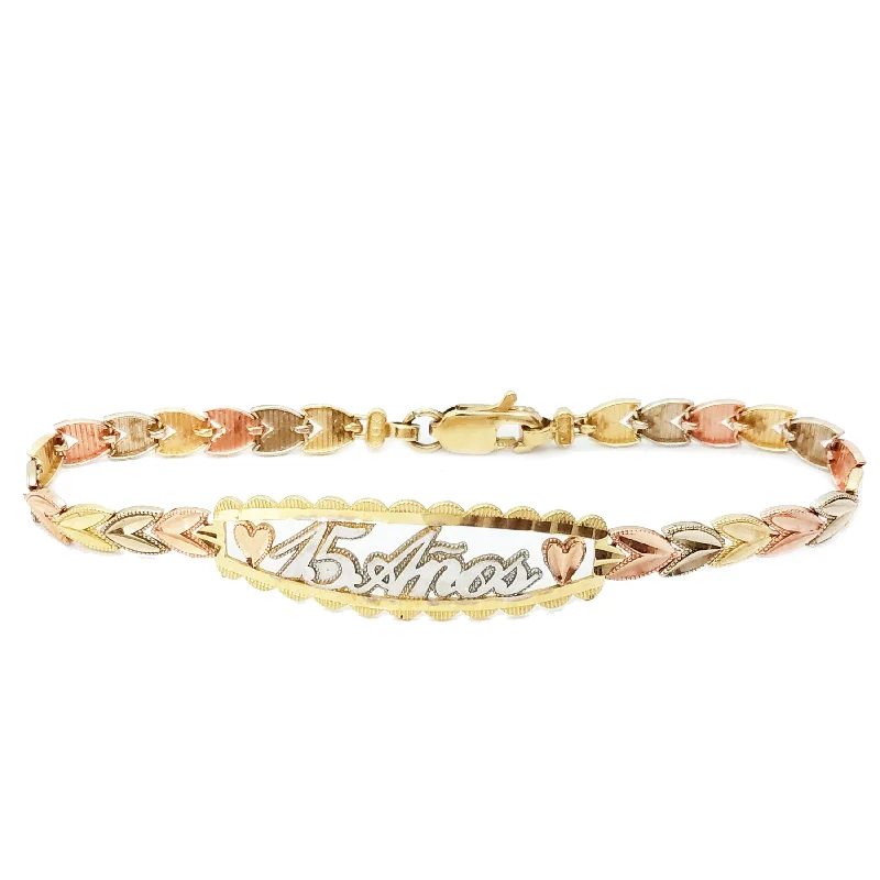 Gold Bangle Bracelets-Quinceanera Tri-Color Gold Bracelet (14K)