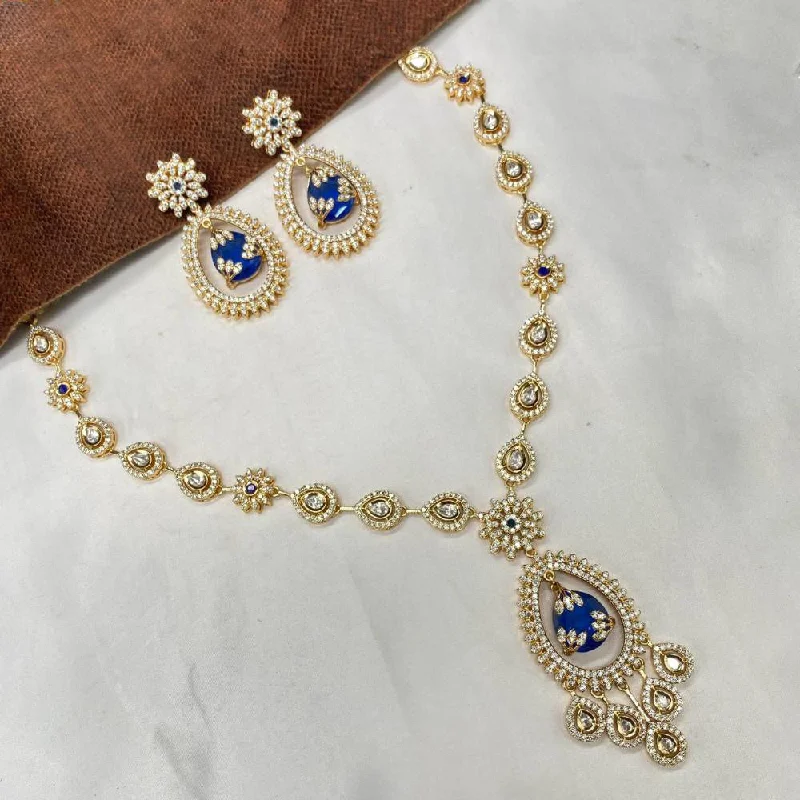 Bridal Wedding Necklace-Amoliya Jewels Gold Plated Polki Kundan And Austrian Stone Necklace Set