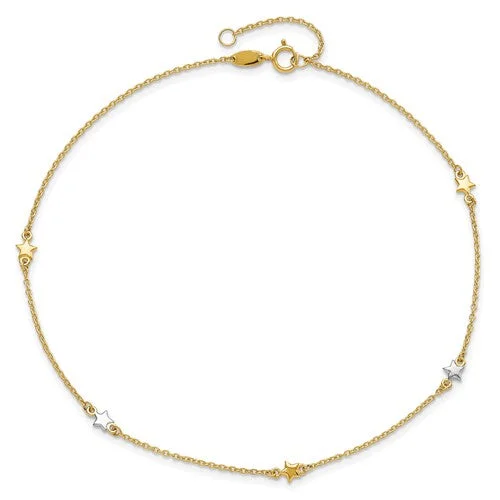 Pearl and Gold Bracelets-Two Tone Star Anklet Bracelet (14K)