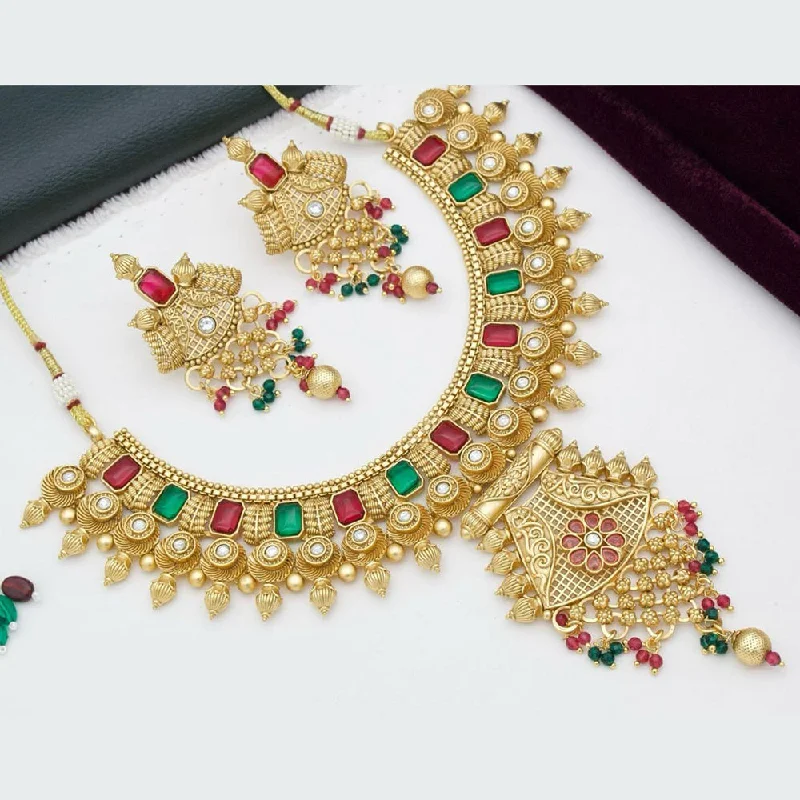 Classic Heart Necklace-Manisha Jewellery Gold Plated Pota Stone And Beads Necklace Set