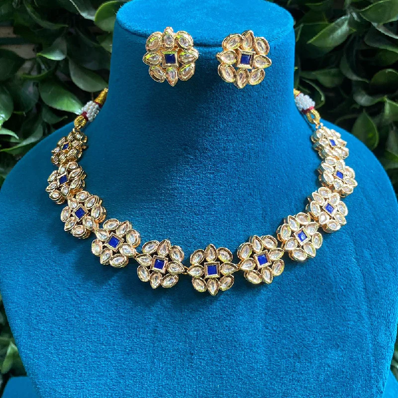 Bohemian Layered Necklace-Royal Kundan Jewellery Gold Plated Polki Kundan Necklace Set