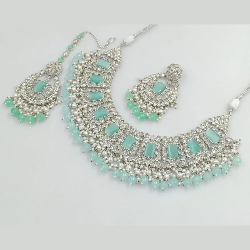 Trendy Multi-layer Necklace-Rajwadi Collection Silver Plated Crystal Stone And Beads Necklace Set