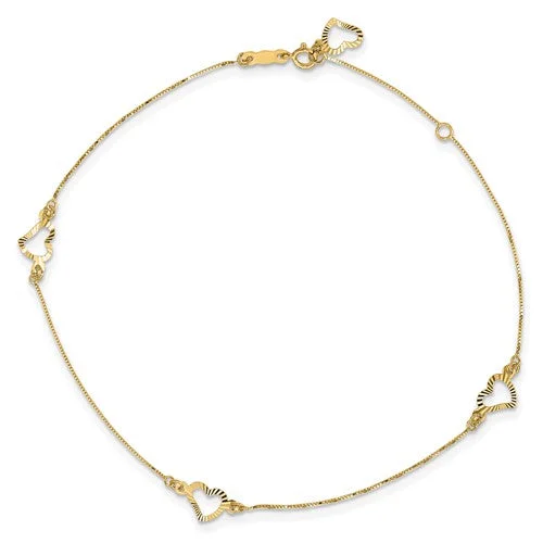 Customizable Name Bracelets-Triple Heart Anklet Bracelet (14K)