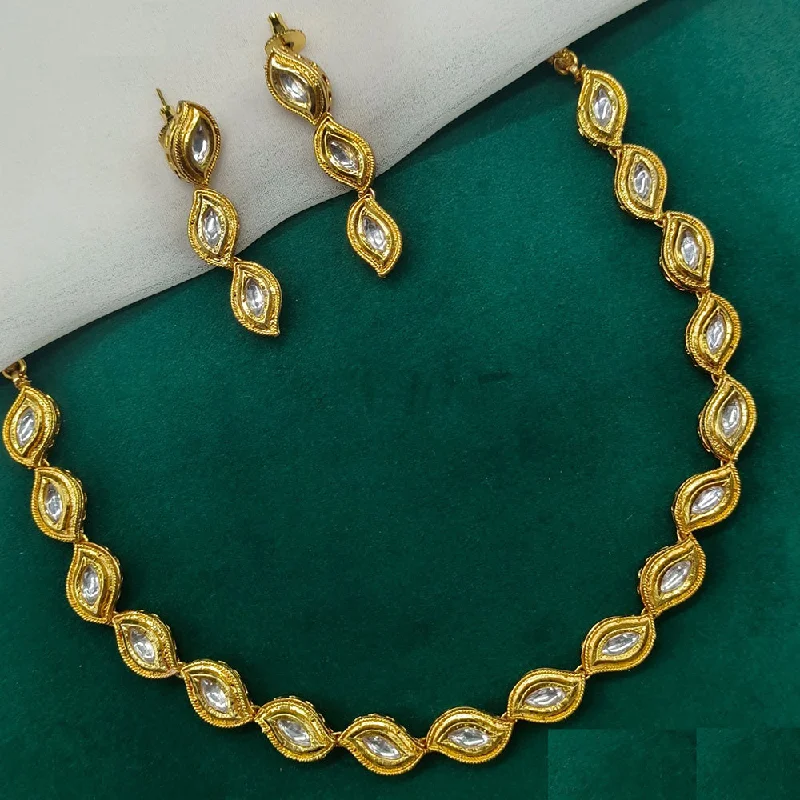 Vintage Gemstone Necklace-Amoliya Jewels Gold Plated Kundan Stone Necklace Set