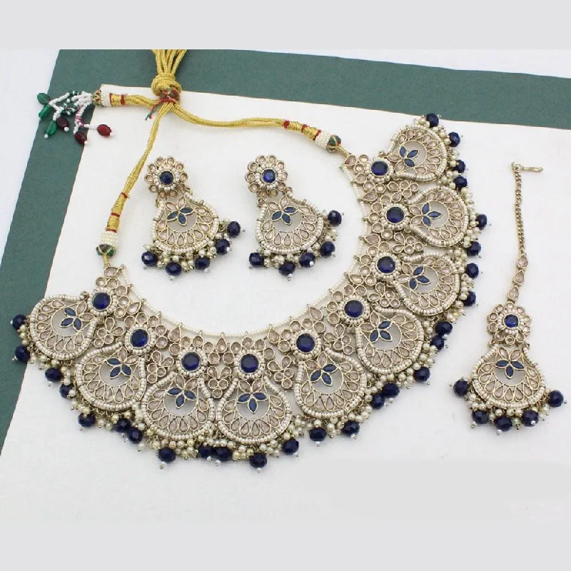 Gemstone Cluster Necklace-Manisha Jewellery Gold Plated Crystal Stone And Beads Necklace Set