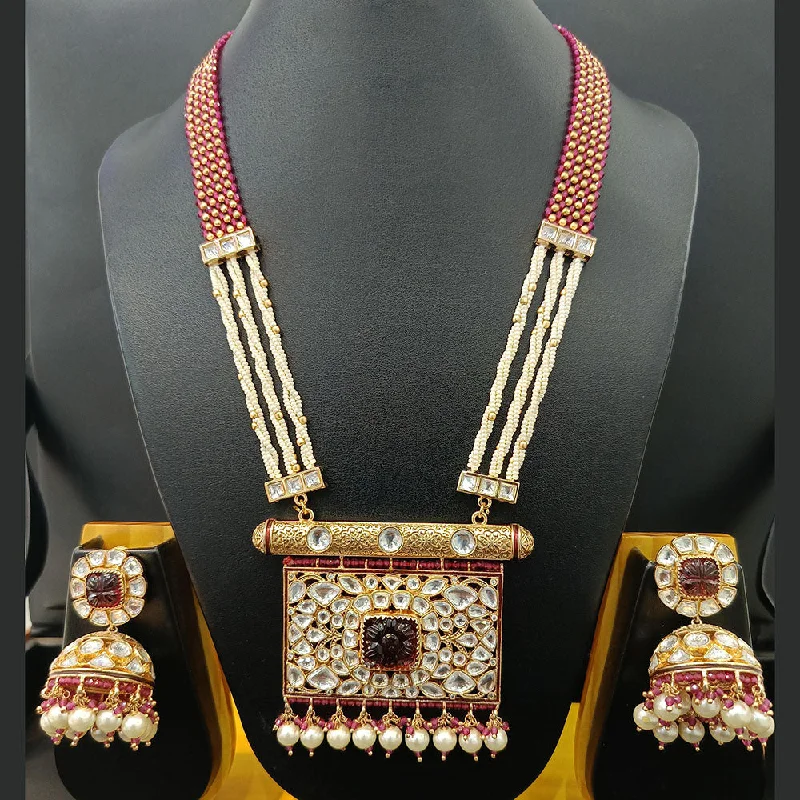 Name Necklace for Mom-Jain Jewellers Gold Plated Polki Kundan And Pearls Long Necklace Set