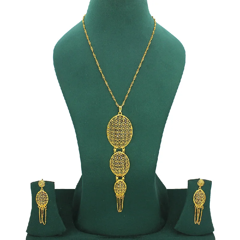 Custom Diamond Necklace-Mahavir Forming Look Gold Plated Long Necklace Set