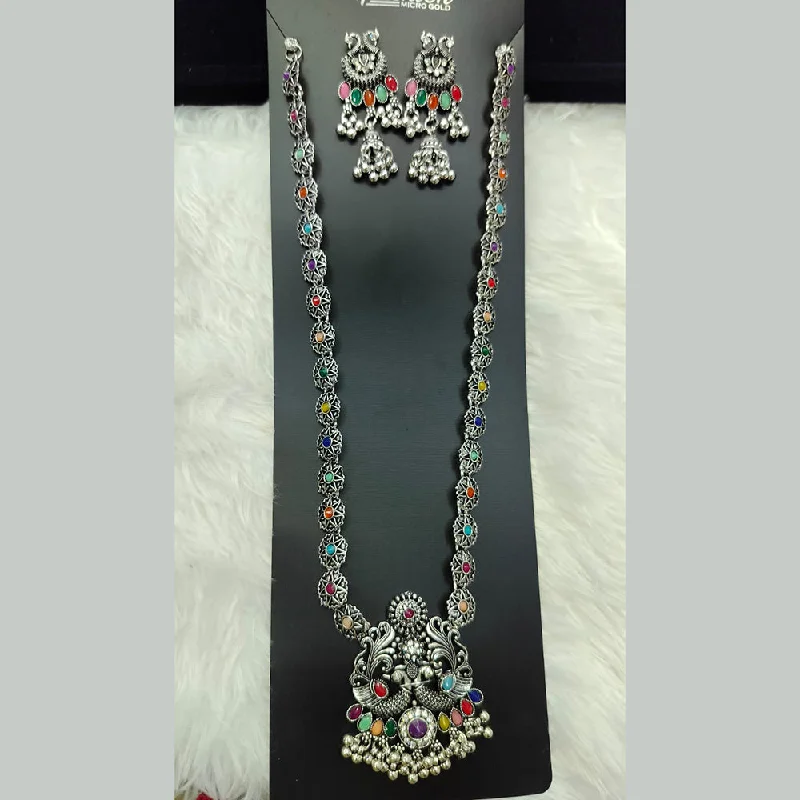 Celestial Moon Necklace-Manisha Jewellery Oxidised Plated Pota Stone Long Necklace Set