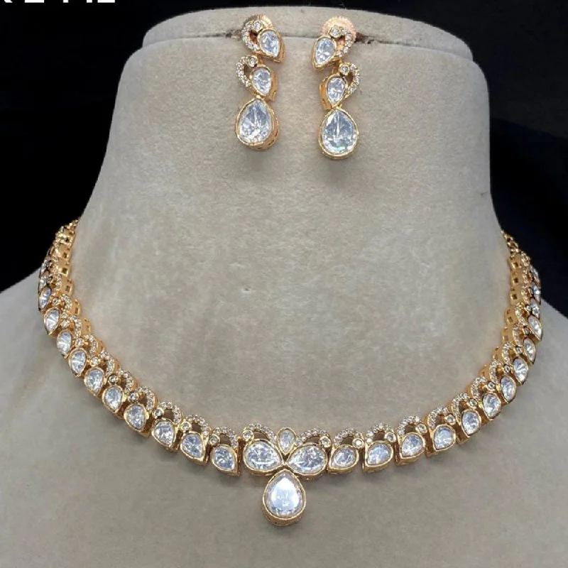 Layered Silver Necklace-Amoliya Jewels Gold Plated Polki Kundan Choker Necklace Set