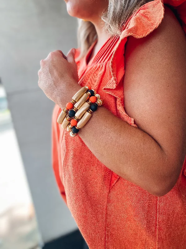 Elegant Gemstone Charm Bracelets-Golden Beaded Bracelet - Orange