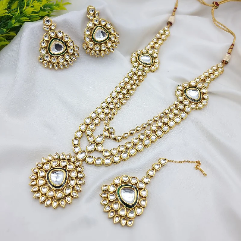 Handmade Necklace-JCM Gold Plated Kundan Stone Long  Necklace Set