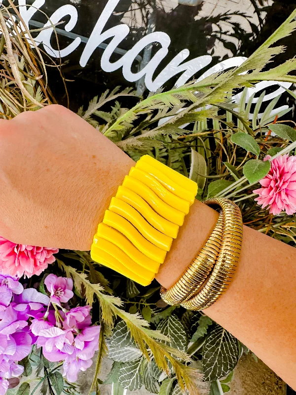 Gold Charm Bracelets for Women-Yellow Chunky Statement Stretch Bracelet