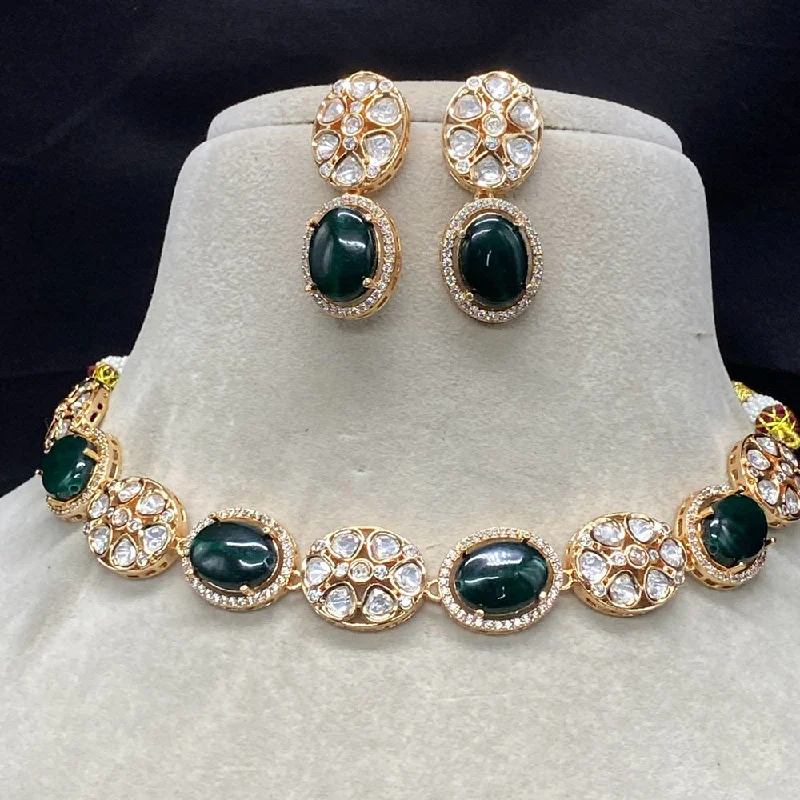 Simple Gemstone Necklace-Amoliya Jewels Gold Plated Polki Kundan Stone Choker Necklace Set