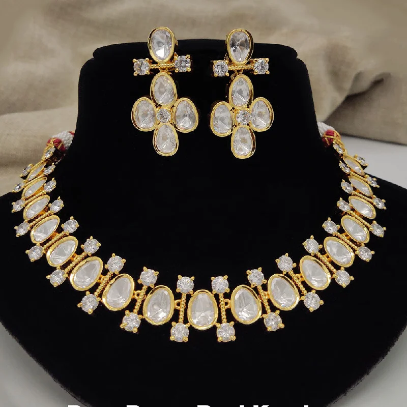 Rose Gold Layered Necklace-Royal Kundan Jewellery Gold Plated Polki Kundan Necklace Set