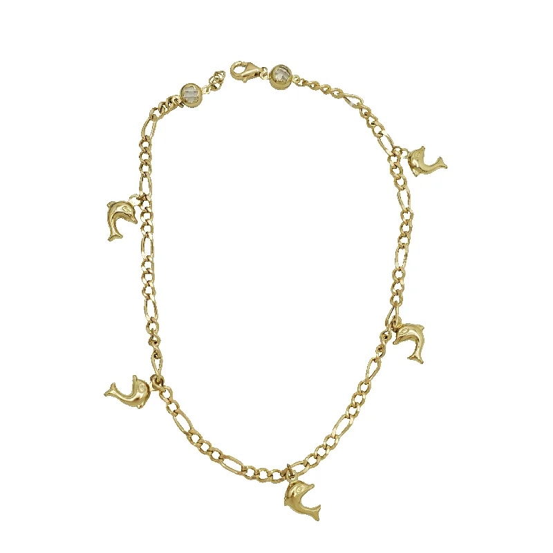 Fashionable Cuff Bracelets-Dolphin Charm Anklet Bracelet (14K)