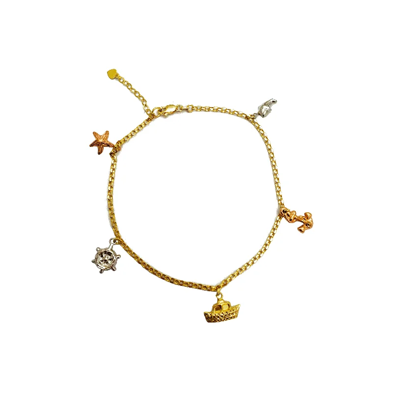 Stylish Bangles Bracelets-Tricolor Marine Charm Anklet Bracelet (14K)