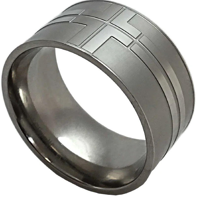 Matching Couple Rings-Mens Wide Cross Band Ring