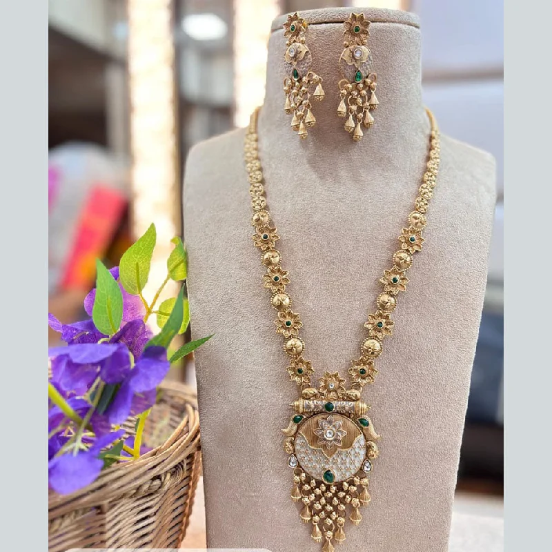 Classy Silver Necklace-Jewel Addiction Gold Plated Pota Stone And Meenakari Long Necklace Set