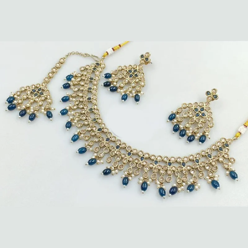 Rose Gold Chain Necklace-Manisha Jewellery Gold Plated Crystal Stone And Beads Necklace Set