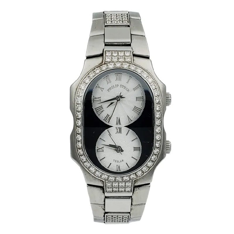 Custom Bead Bracelets-Ladies Philip Stein Teslar Stainless Steel Watch with Diamond Bracelet, Silver Dial and Diamond Bezel. (Pre-Owned)