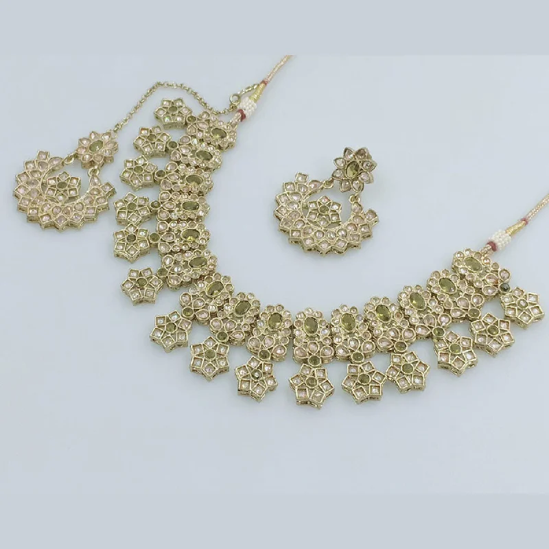 Custom Diamond Necklace-Rajwadi Collection Gold Plated Crystal Stone Necklace Set