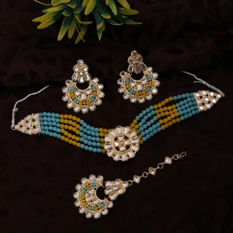 Vintage-inspired Choker Necklace-Neetu Art Gold Plated Kundan Choker Necklace Set