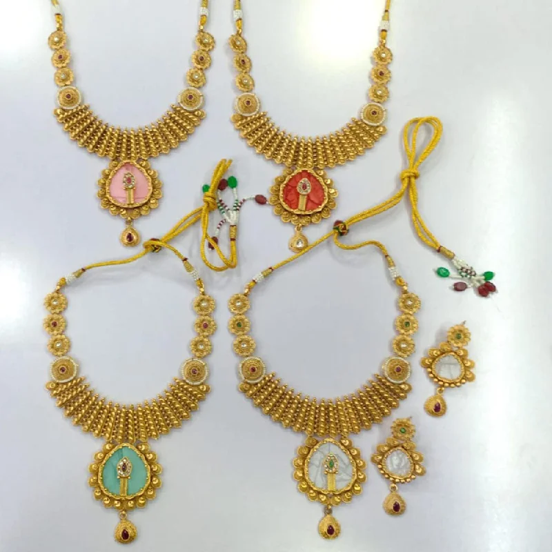 Black Diamond Necklace-Manisha Jewellery Gold Plated Pota Stone Necklace Set