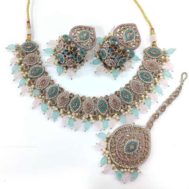 Bold Statement Necklace-Manisha Jewellery Gold Plated Crystal Stone And Beads Necklace Set