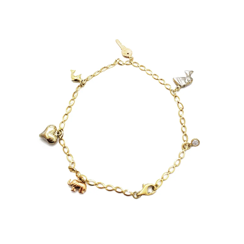 Modern Gemstone Bracelets-Tricolor Charm Anklet Bracelet (14K)