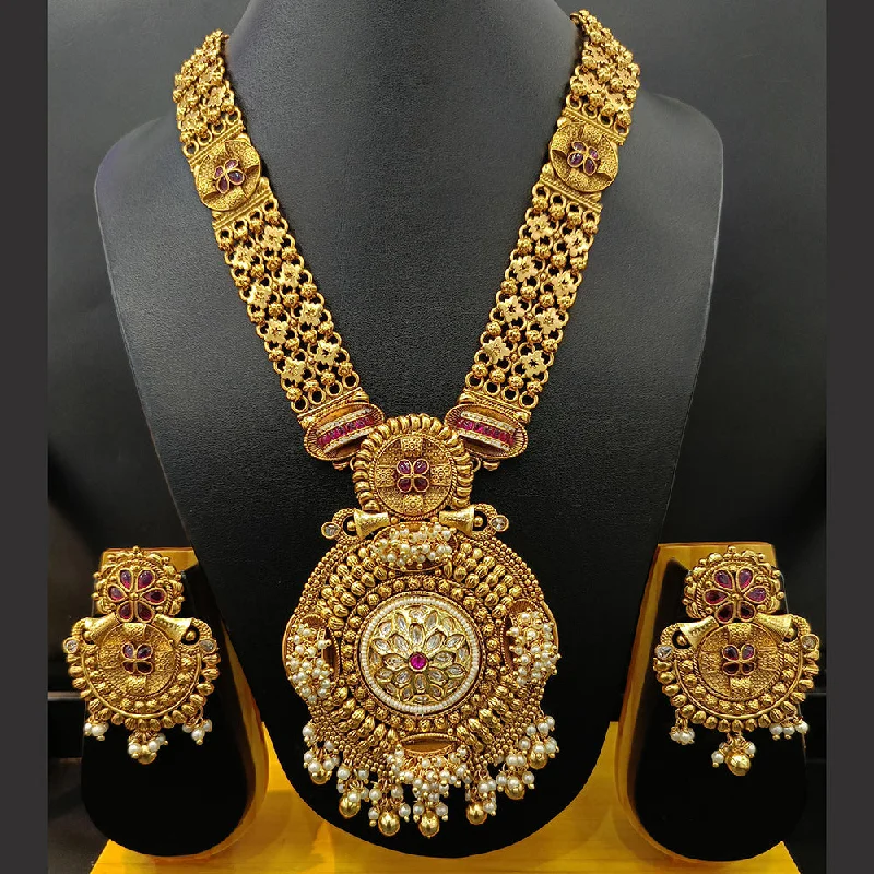 Elegant Pearl Drop Necklace-Jain Jewellers Gold Plated Polki Kundan Stone And Pearl Long Necklace Set