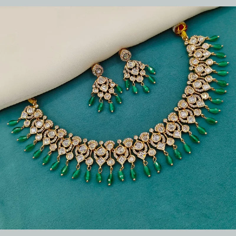 Vintage Pearl and Gold Necklace-Royal Kundan Jewellery Gold Plated Polki Kundan Beads Necklace Set