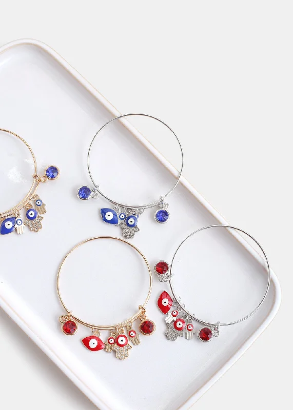 Fashionable Silver Bangle Set-Evil Eye Bangles