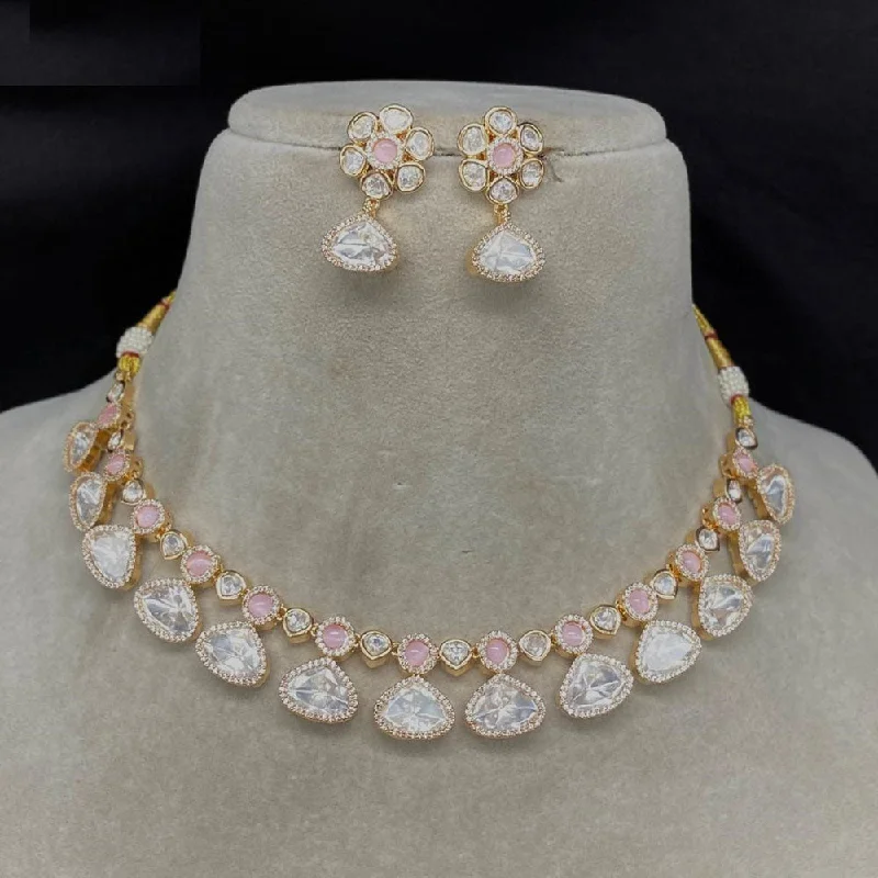 Vintage Pearl Necklace-Amoliya Jewels Gold Plated Kundan Stone Choker Necklace Set