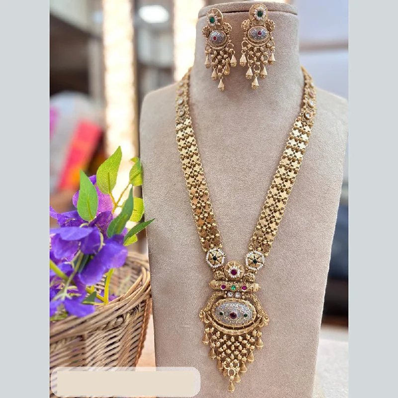 Chunky Gold Necklace-Jewel Addiction Gold Plated Pota Stone And Meenakari Long Necklace Set