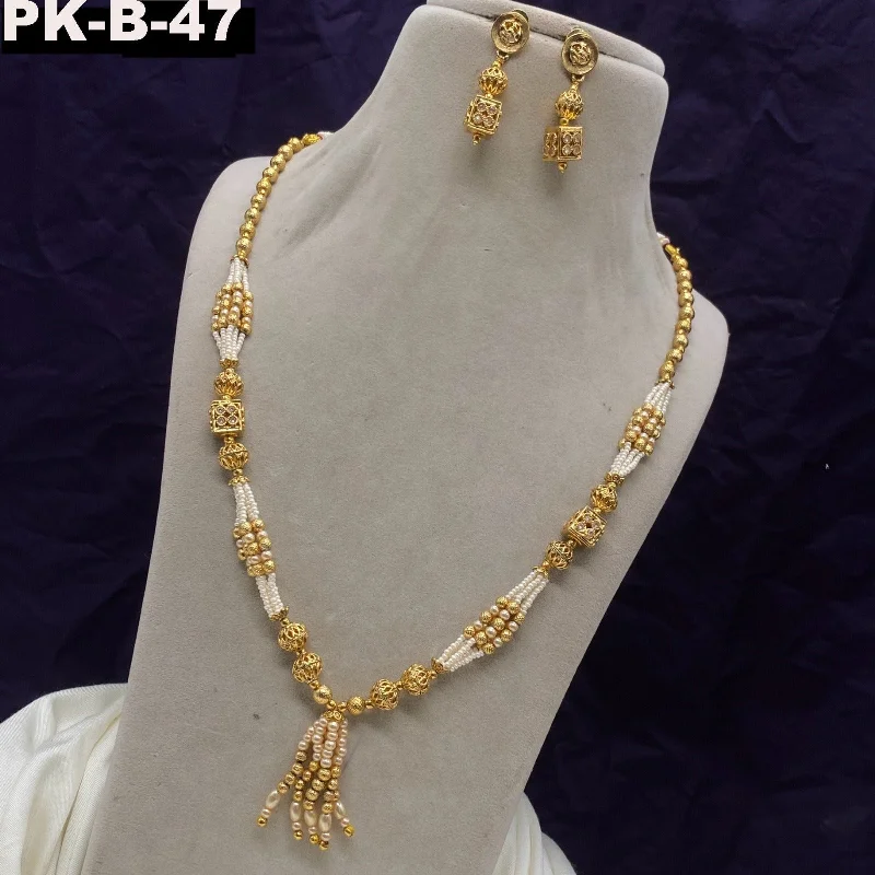 Stylish Pendant Necklace-Amoliya Jewels Gold Plated Moti Long Necklace Set