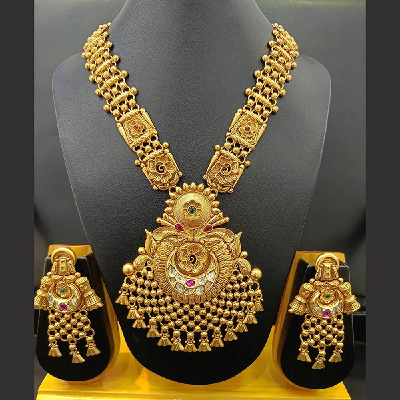 Simple Gemstone Necklace-Jain Jewellers Gold Plated Polki Kundan Stone And Pearl Long Necklace Set