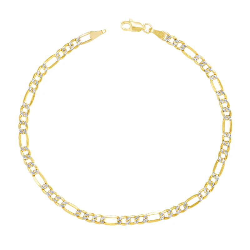 Elegant Gemstone Bracelets-Solid Two-Tone Figaro Anklet Bracelet (14K)