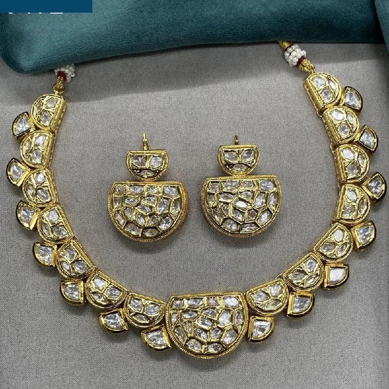 Diamond Heart Pendant Necklace-Royal Kundan Jewellery Gold Plated Polki Kundan Necklace Set